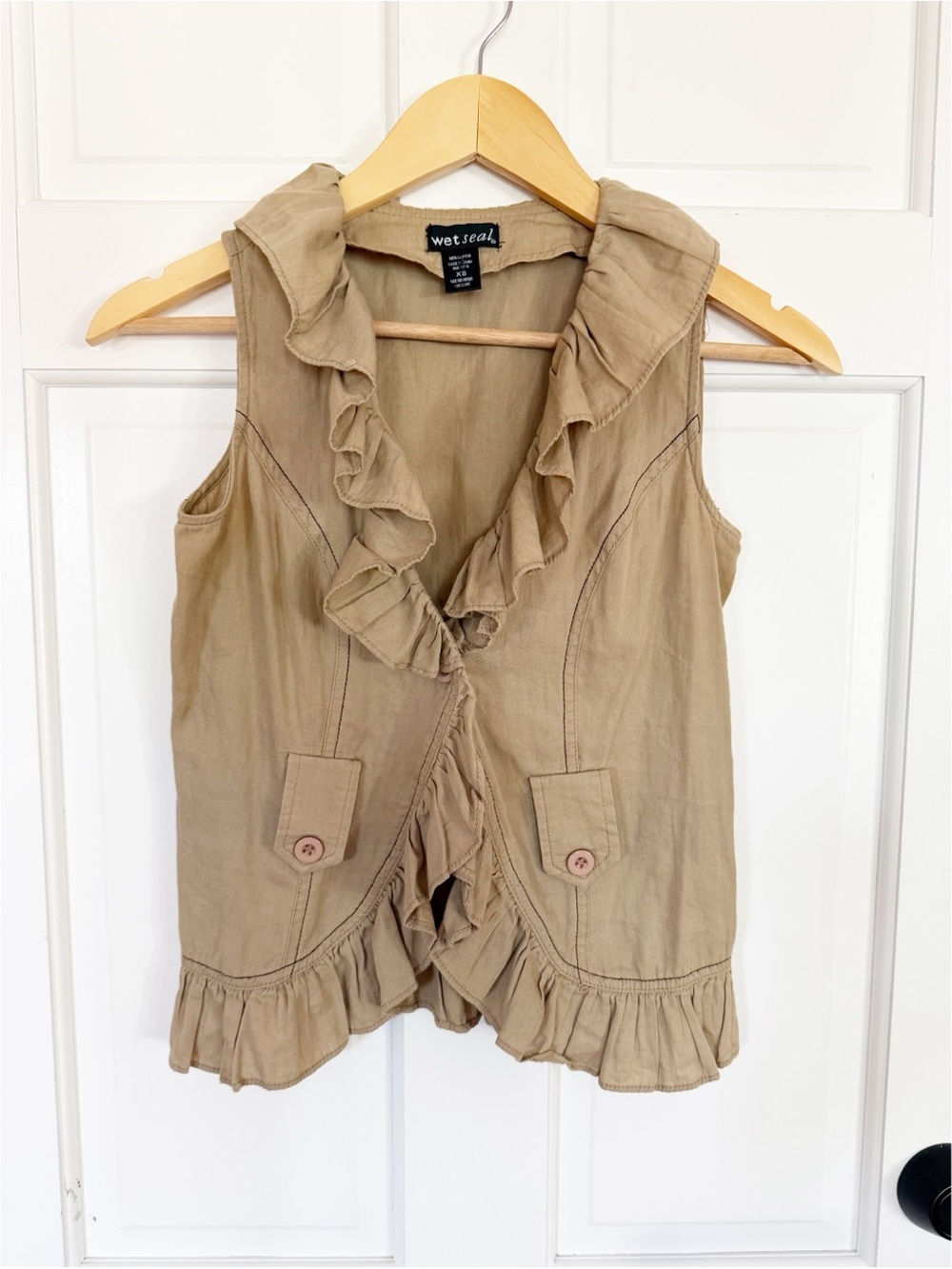 Wet Seal Khaki Ruffled Cotton Vest XS